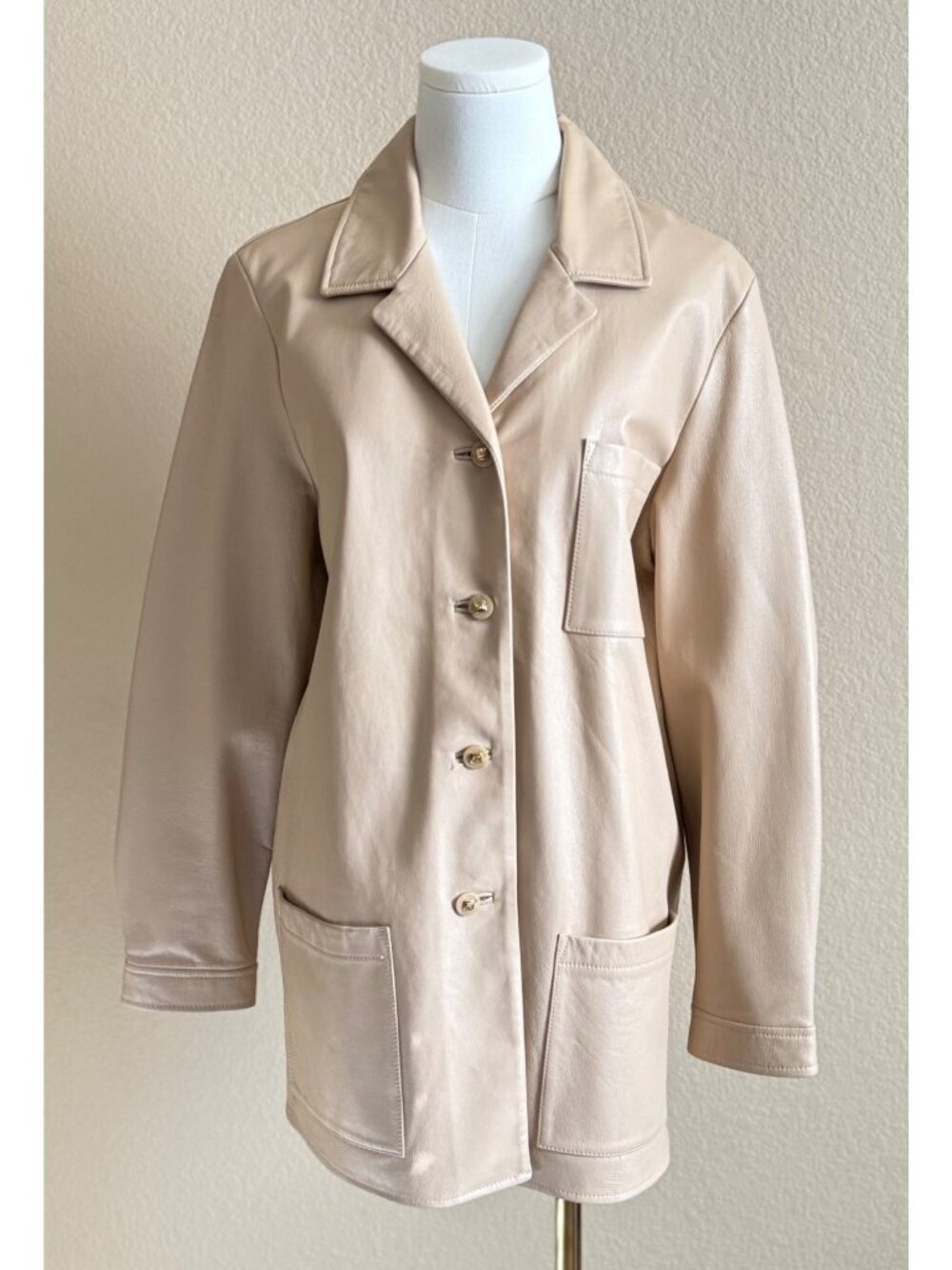 St. John Sport By Marie Gray Women's Leather Blazer Jacket Beige Luxury